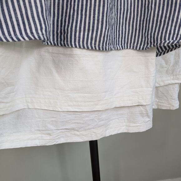 Old Navy Knee Midi Dress M Blue White Stripe Flare Beach Preppy Picnic Natutical - Picture 8 of 14